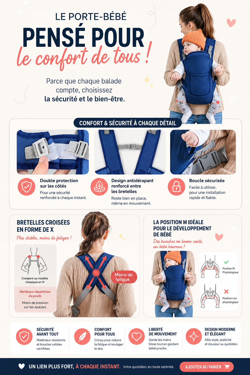 Écharpe de portage Belvio portée par un parent avec bébé